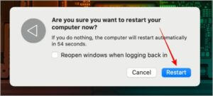 A pop-up window will appear on the screen, click on Restart to restart your MacA pop-up window will appear on the screen, click on Restart to restart your Mac