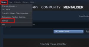  Click on the Steam menu at the top