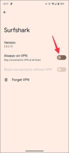  Enable the Always-on VPN toggle.