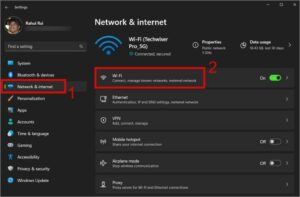 From the left pane, select Network & internet setting and then navigate to Wi-Fi