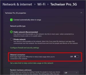 Lastly, disable the toggle next to the Metered connection