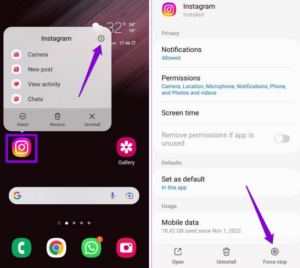 Long-press the Instagram app icon on your Android device
