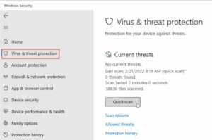 choose Virus & threat protection and click the Quick scan button