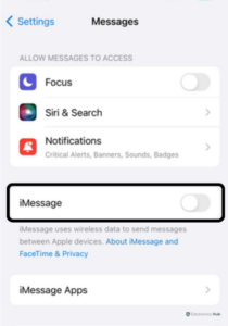 Message and toggle off iMessages to turn off iMessage on your Apple device completely