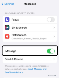 Message and toggle on iMessages to turn it on again